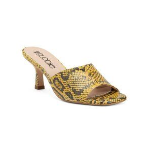 ELODIE Yellow Made In Spain Leather Snake Print Sandals With Kitten Heel